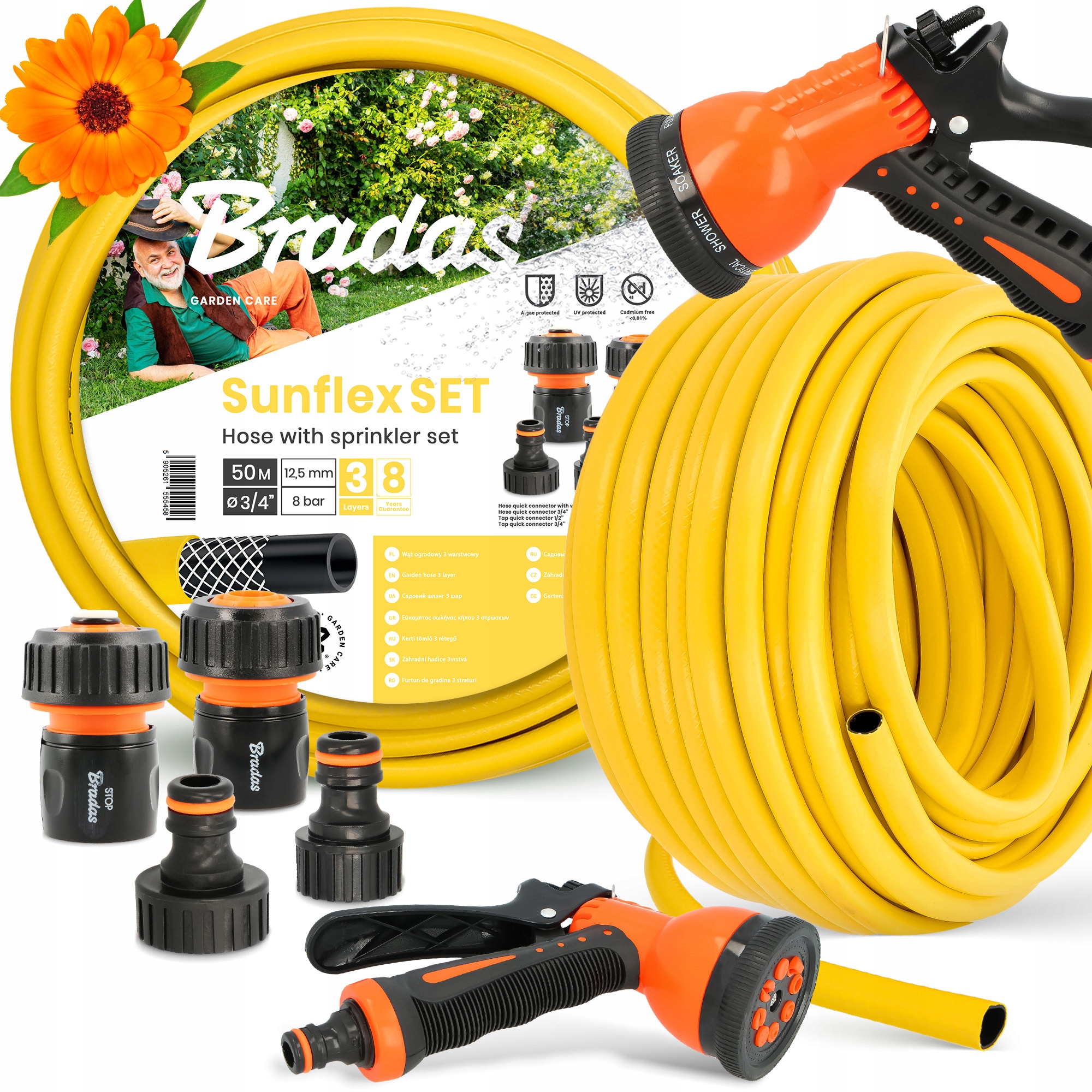 Záhradná Hadica 3/4 Vody Navíjacia Pružná 50 m Šlauf 3-VRSTVOVÁ Zalievacia Yo