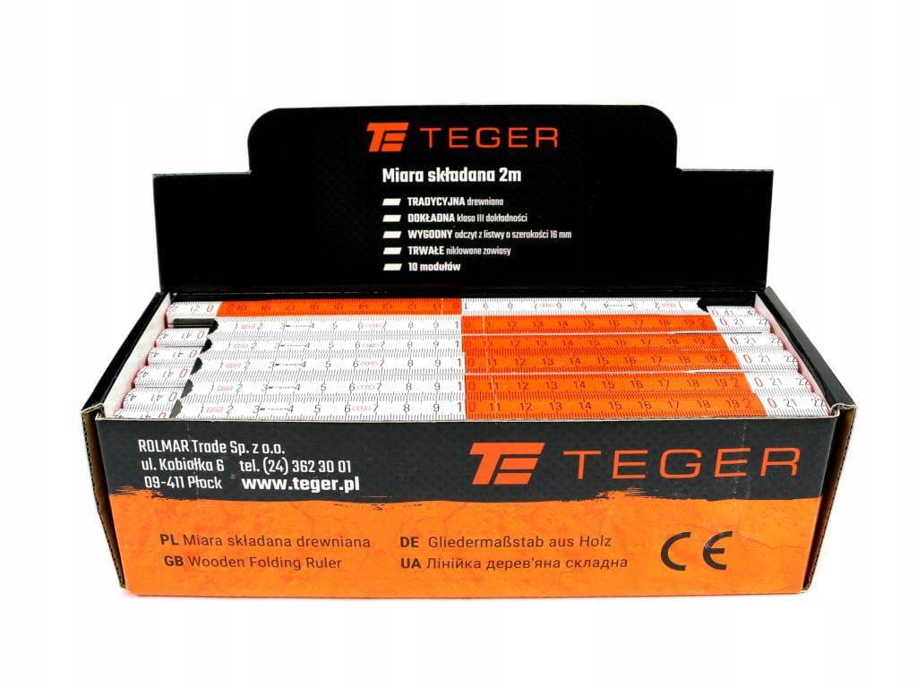 Skládací metr 2 m dřevěný v displeji Teger se prodává po 12 kusech T-AM-002