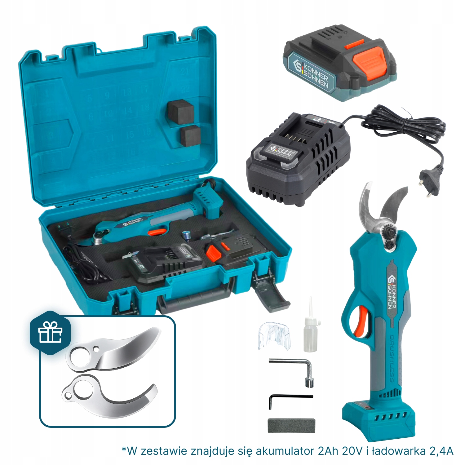 Zahradní nůžky Ks CPS20V-32 Case – sada s akumulátorem a nabíječkou