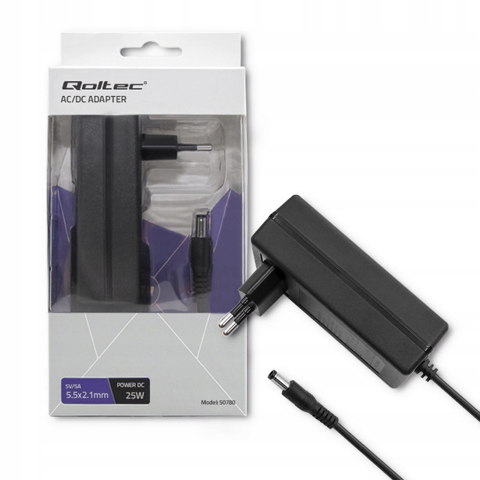 

Qoltec Zasilacz wtyczkowy 25W 5V 5A 5.5*2.1
