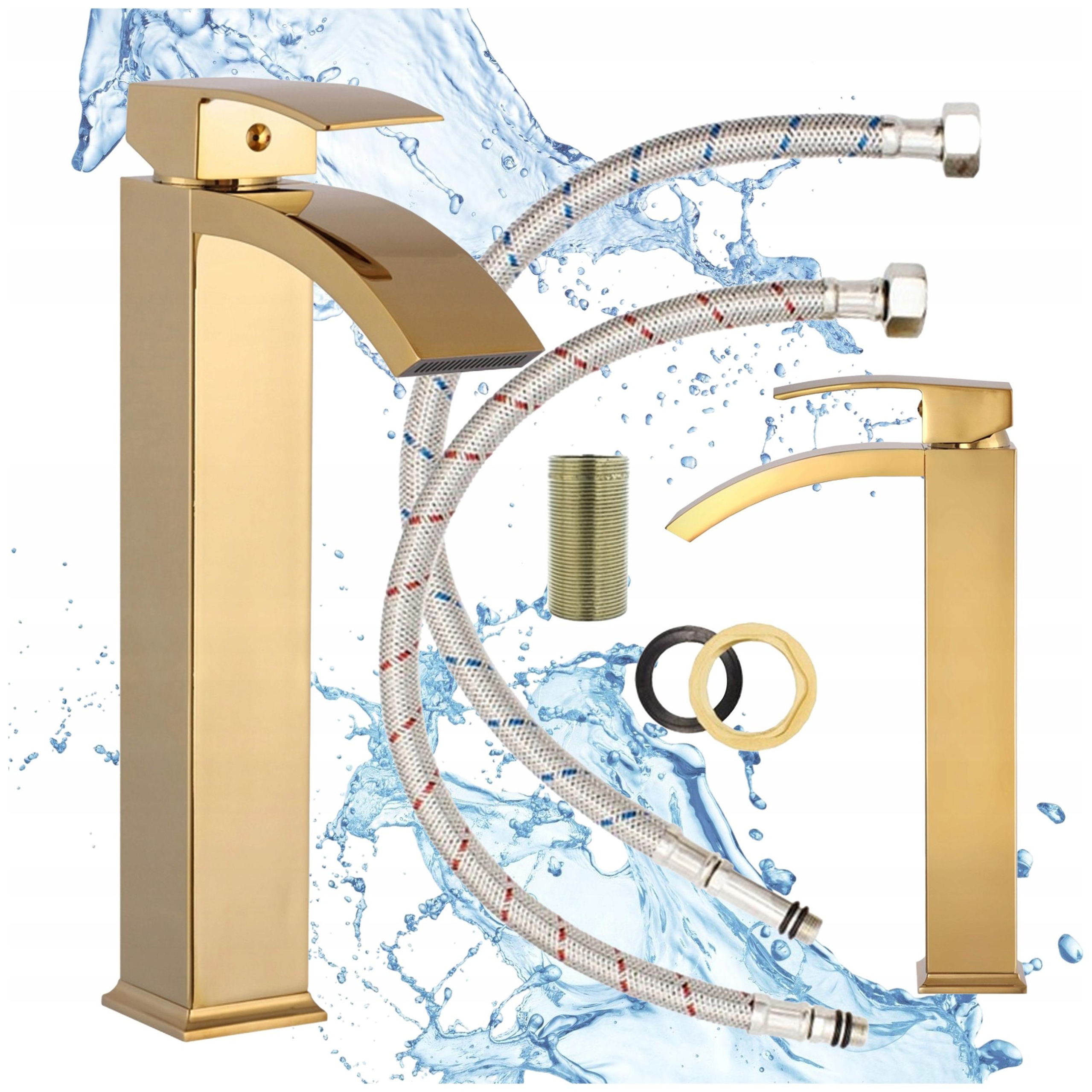 Vysoká Zlatá Umývadlová Batéria S Kaskádovým Efektom Vodopádu