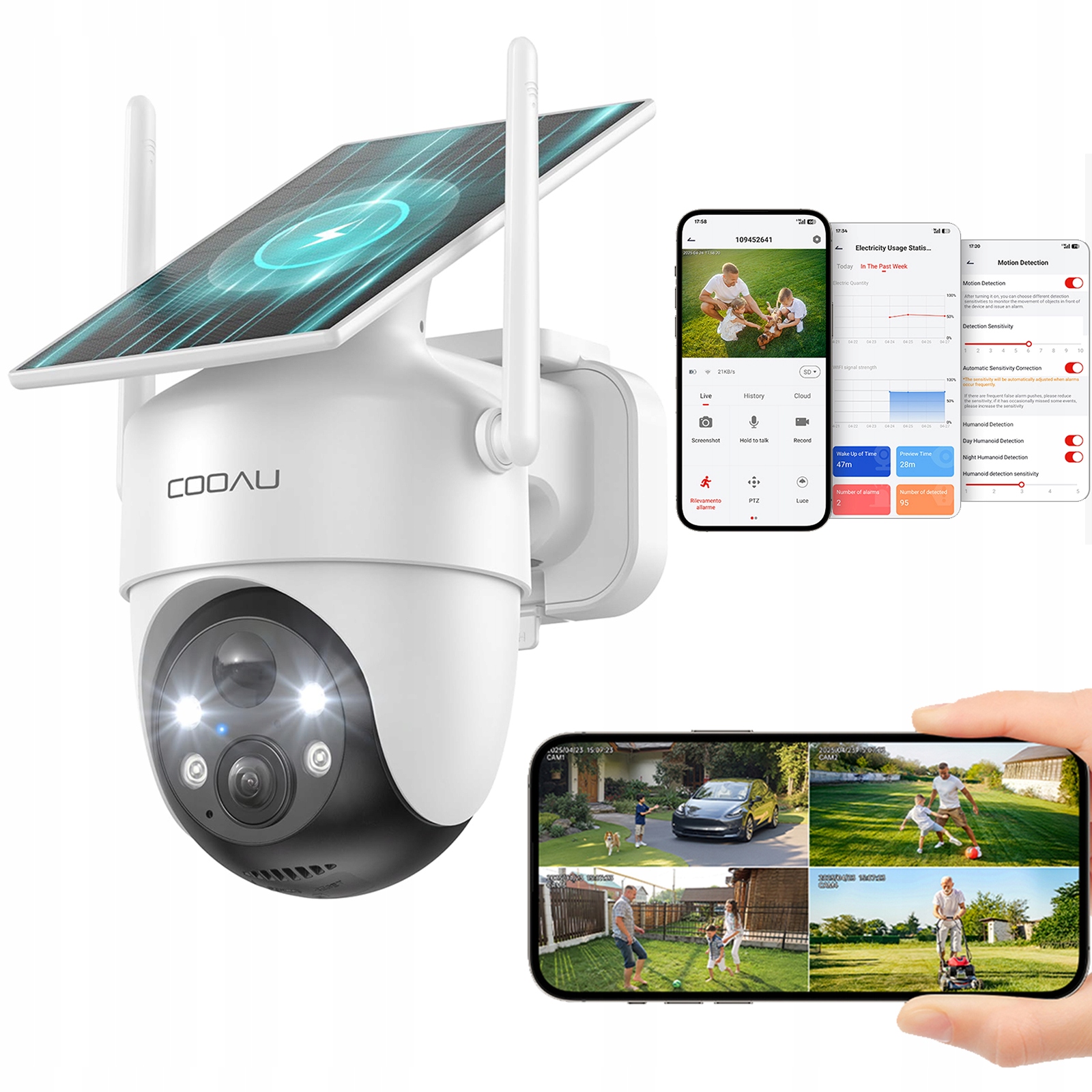 Venkovní Otočná Kamera Wifi Solární 3MPX Ai Detekce s Wi-Fi, Bluetooth