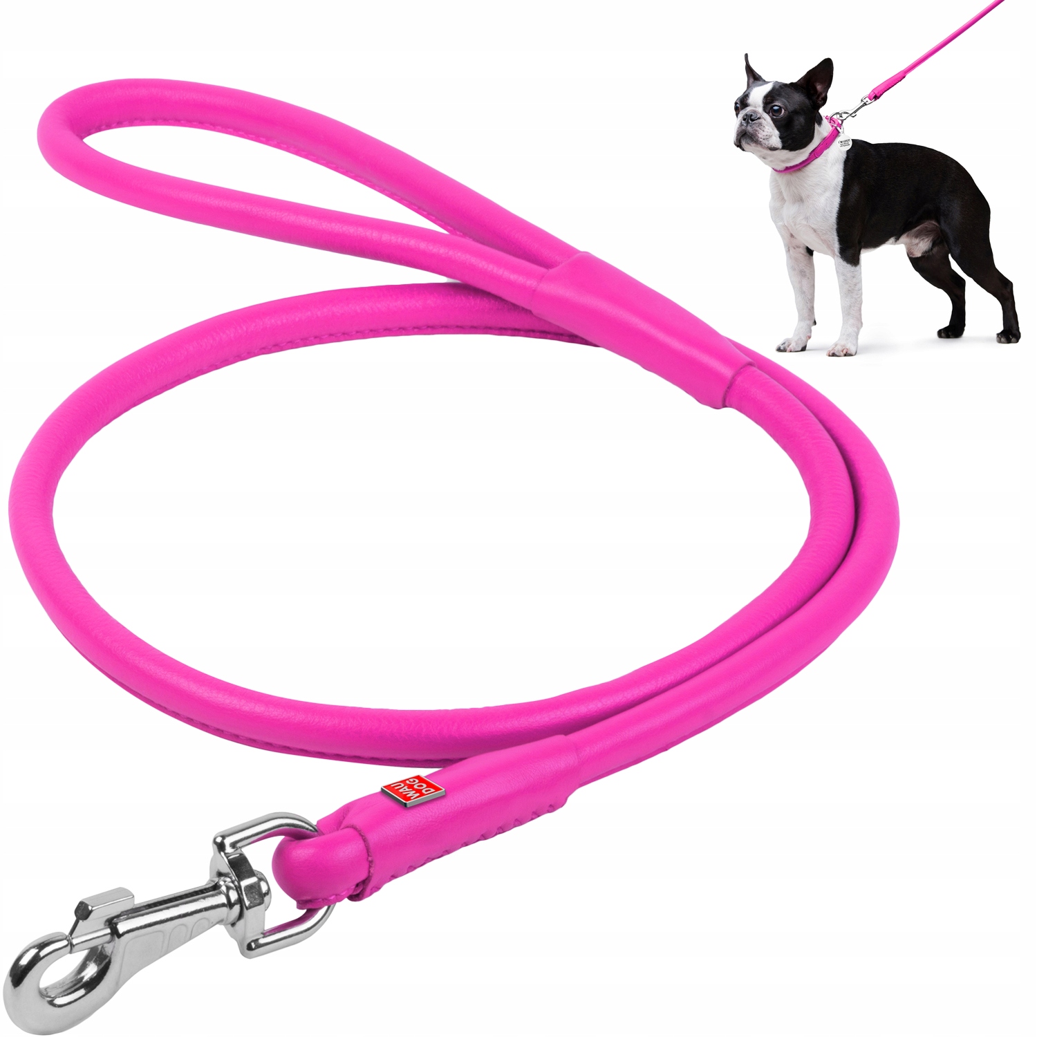 Levně Vodítko pro psa kožené, kulaté, růžové, velikost XL/XXL, 183 cm, 13 mm