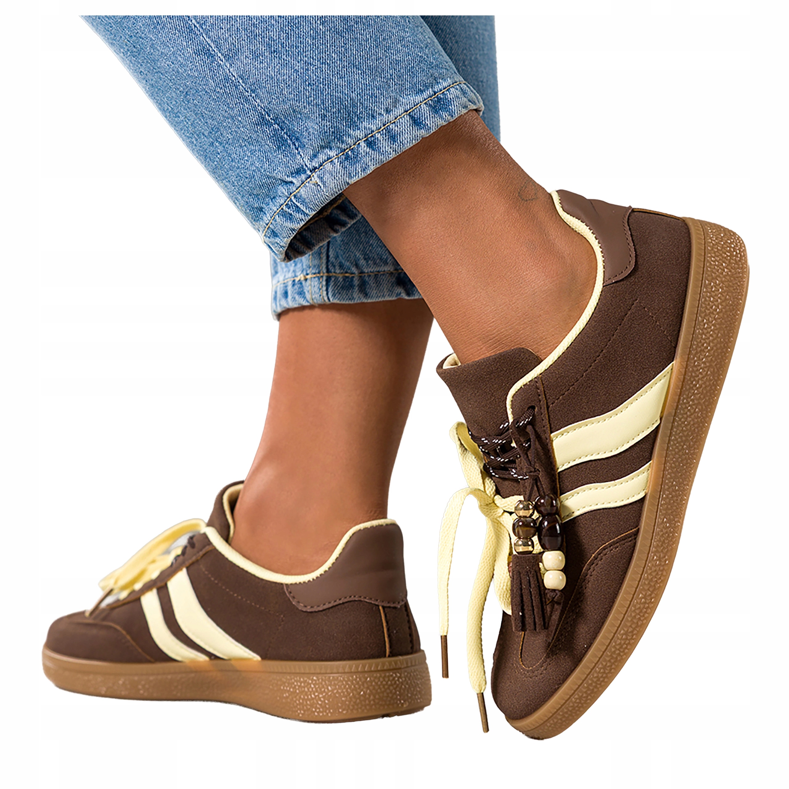 Dámské čokoládové Tenisky S Ozdobou Elastické Sportovní Šněrovací velikost 38