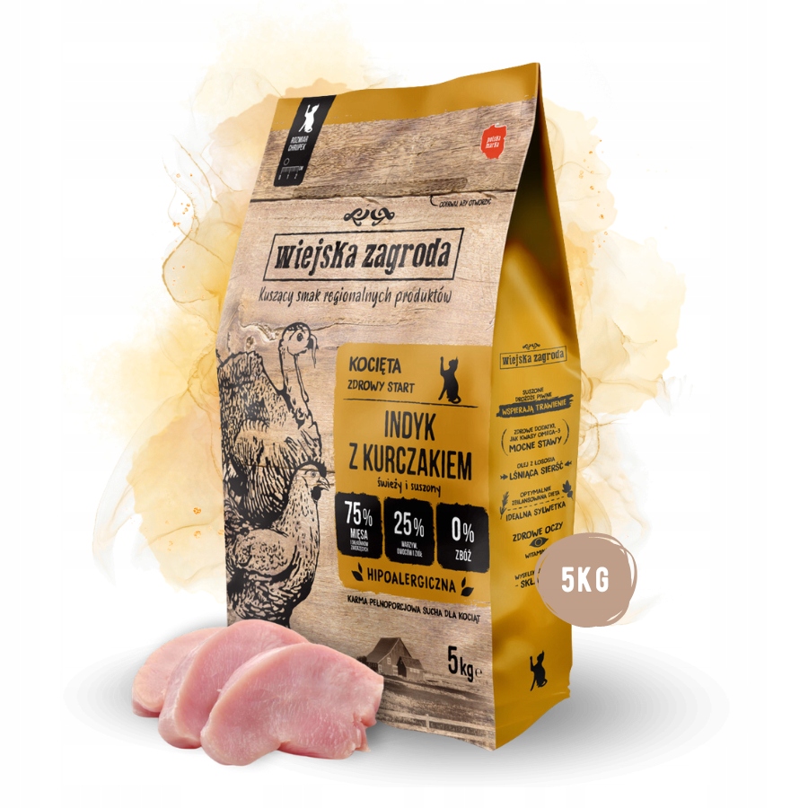 Levně Wiejska Zagroda Suché Krmivo pro koťata Krůta s Kuřecím masem a Zeleninou 5 kg