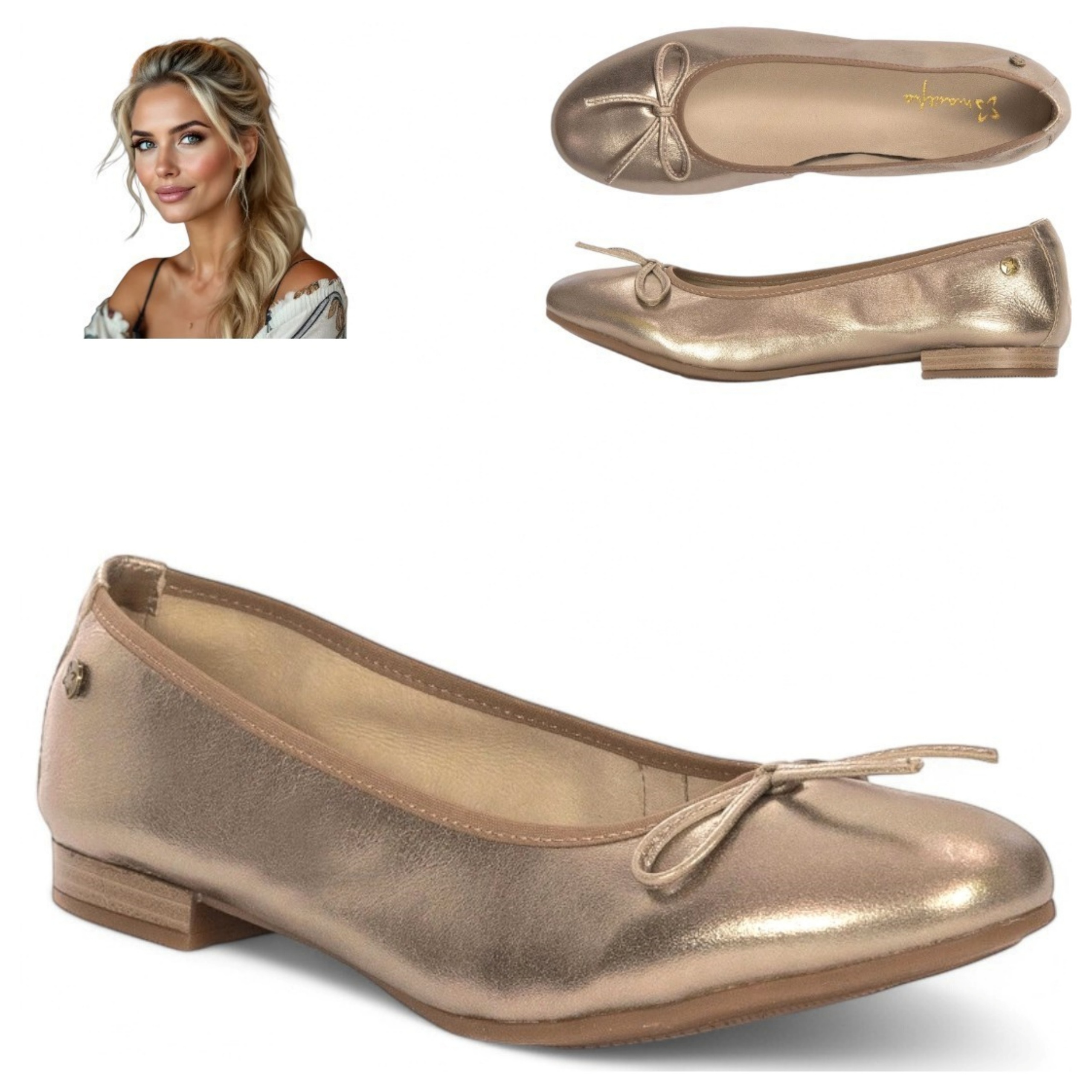 Zlaté dámské kožené baleríny 39 Maciejka Elegantní jarní baleríny