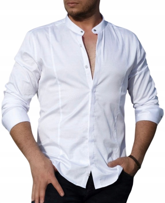 Pánská košile Bílá Slim Fit se stojáčkem Elegantní Návštěvní spona S