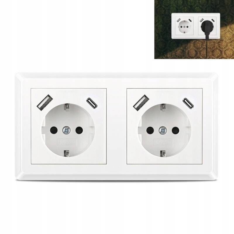 Zásuvka Dvojitá S Usb Nabíječkou A+c 16A 250V Bílá