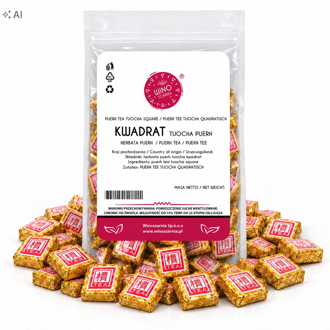 Čaj Winoszarnia Pu Erh Tuocha Gold lisovaná v čtverec 500 g