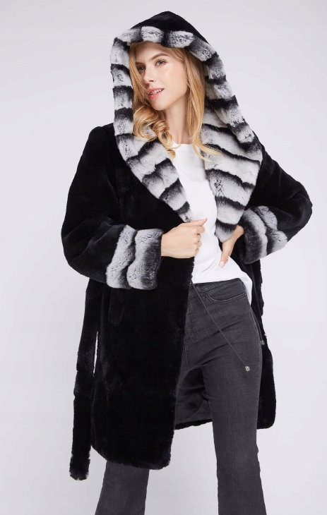 Płaszcz Futro naturalne Królik Rex Chinchilla 46 Długość do kolan