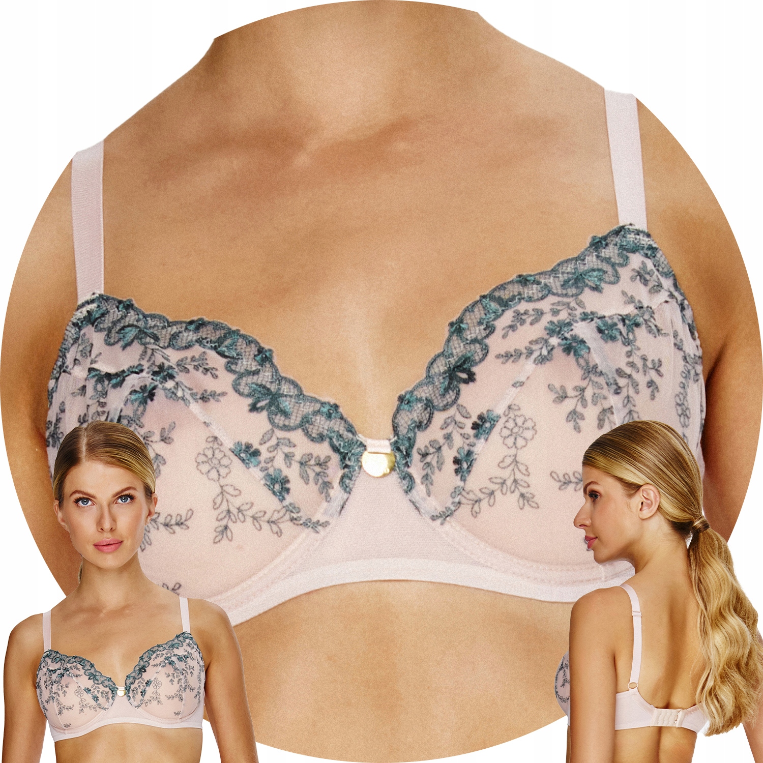 Lupo 2551 Měkká podprsenka pudrová růžová-tyrkysová 75K