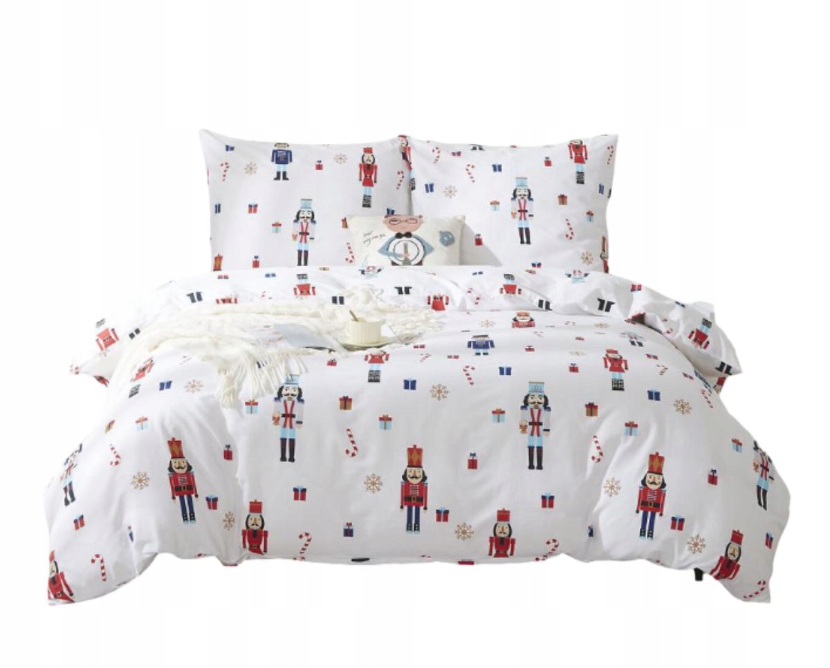 Povlečení z bavlněného saténu Xmass Nutcracker 160x200 bílé