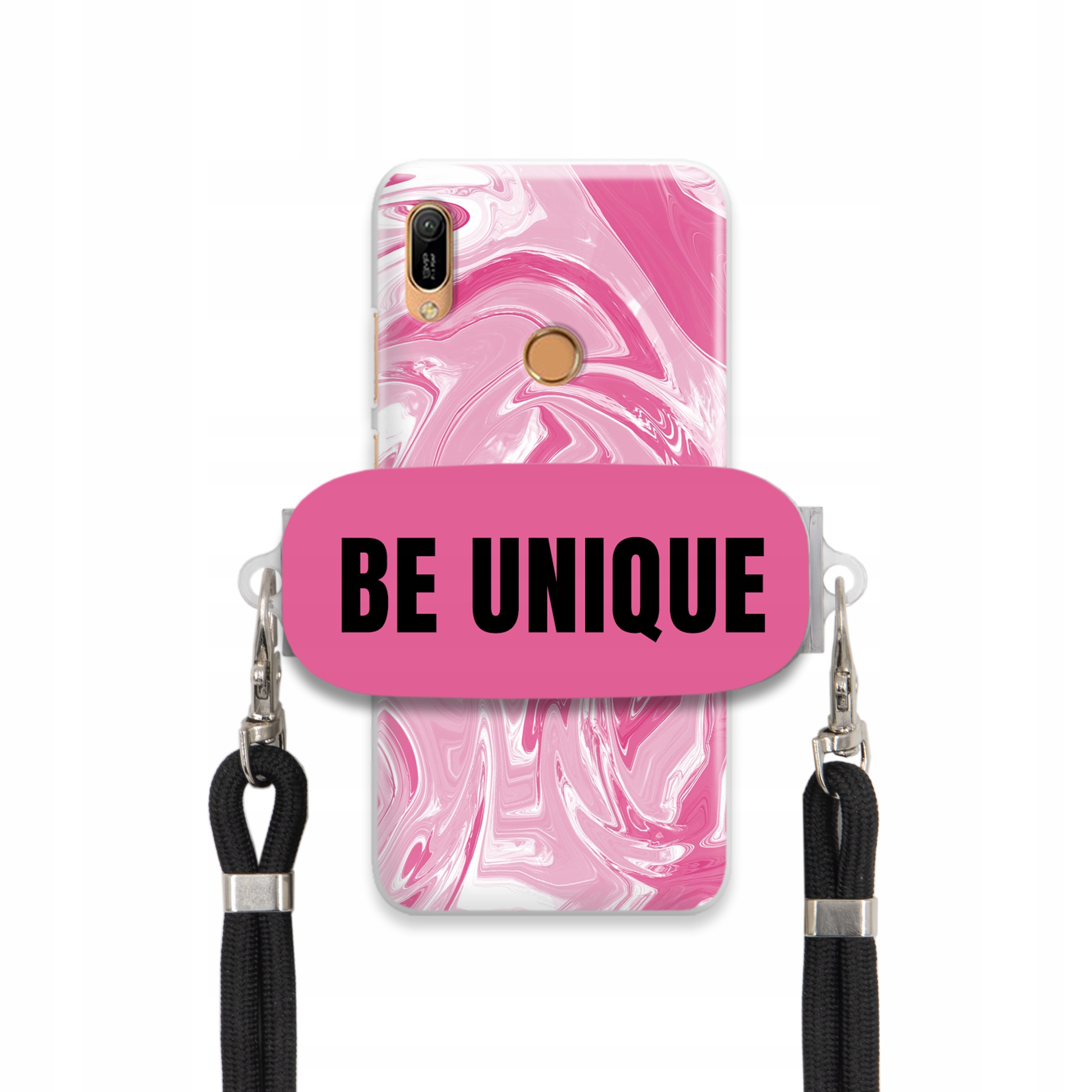 Pouzdro pro Huawei Y6s úchyt šňůrka Černá Růžová Mramorová Be Unique