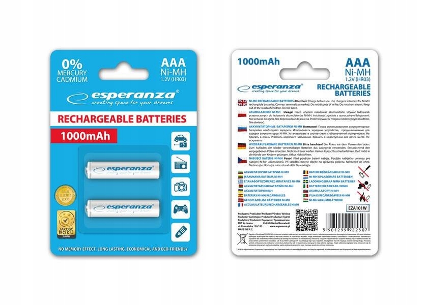 Esperanza Akumulatorki Aaa Esperanza 1000mAh 2szt. białe