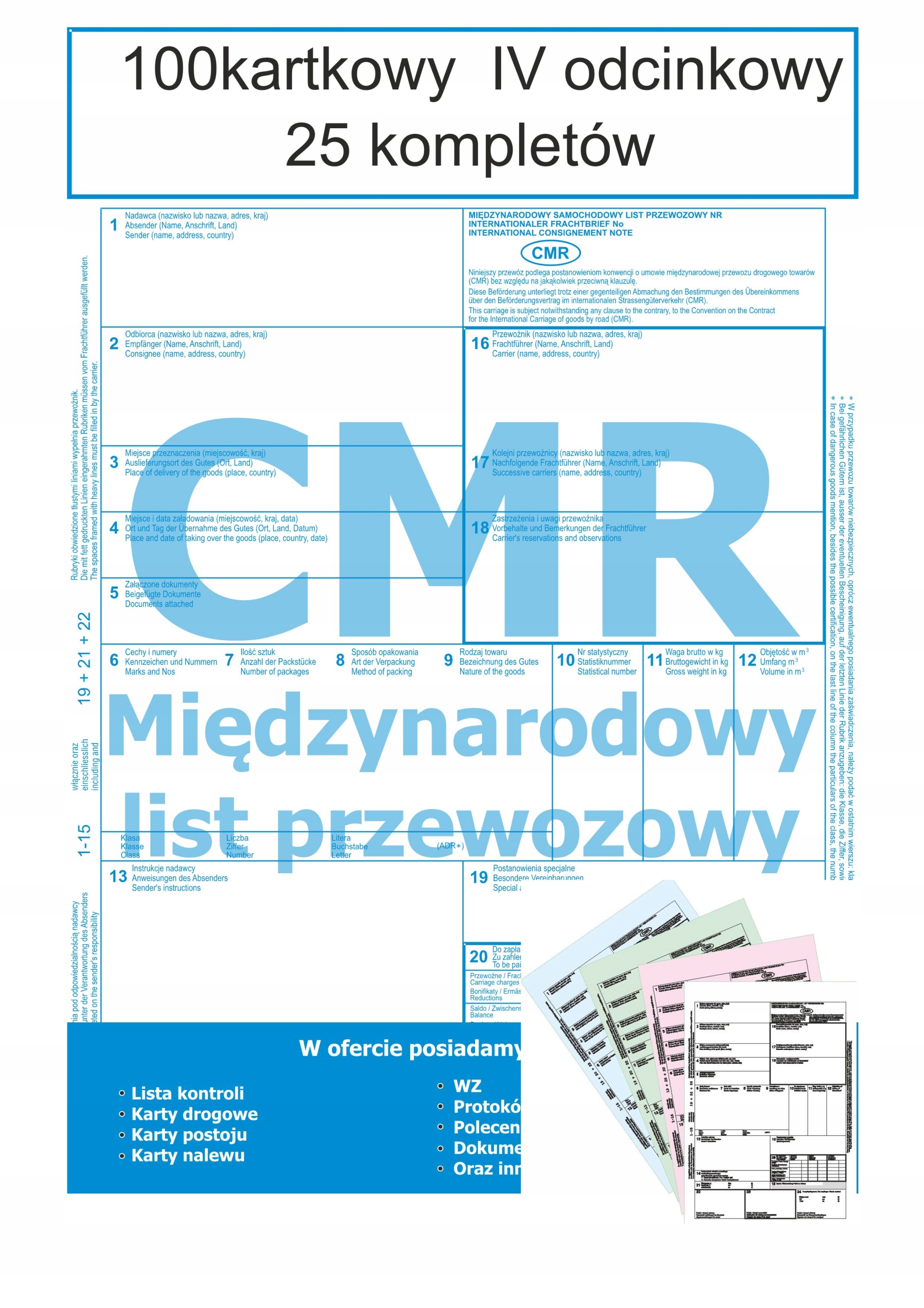 Międzynarodowy Listy przewozowe CMR IV odcinkowe