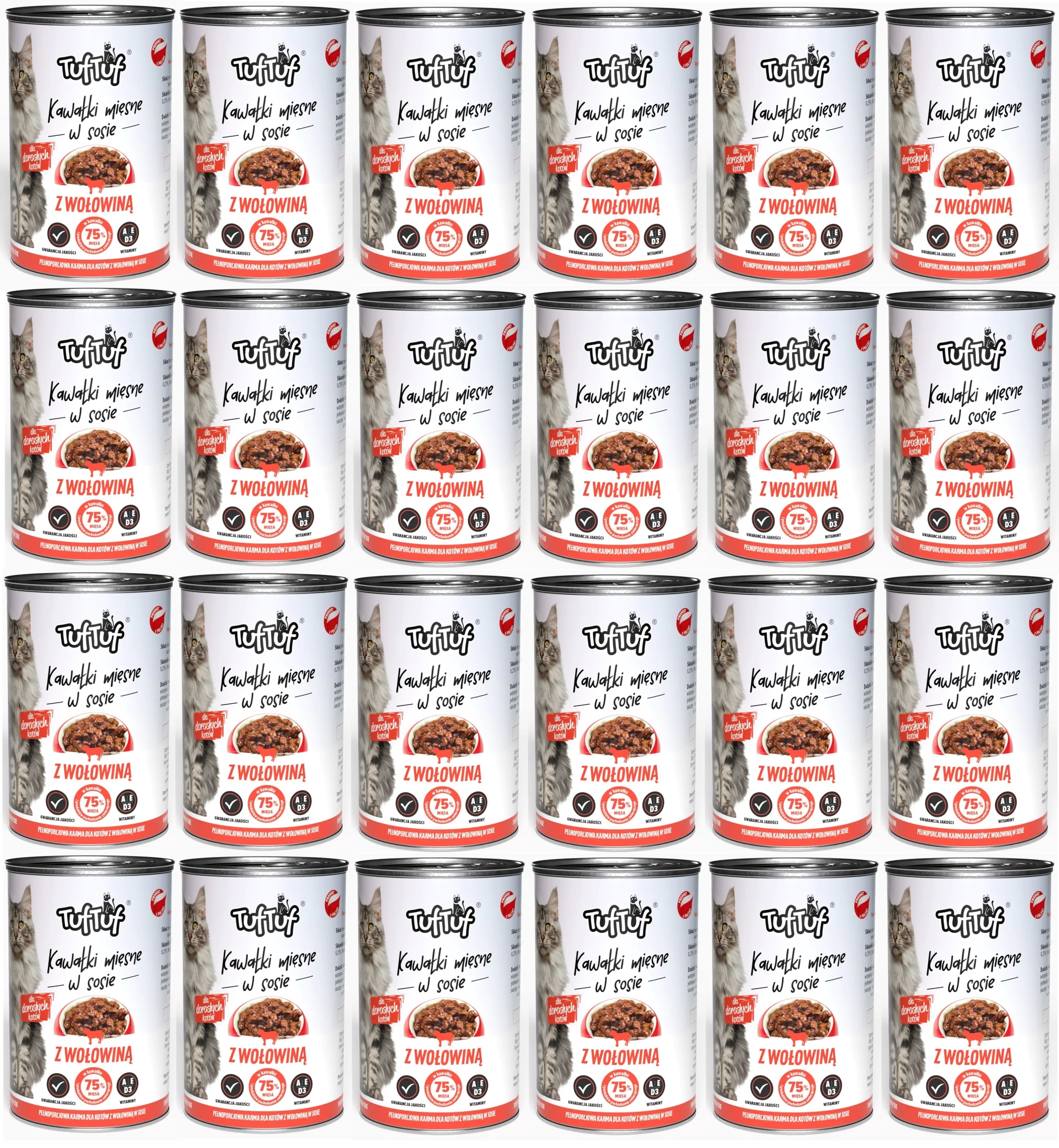 Levně Tuf Tuf Krmivo pro kočky Kousky V Omáčce Hovězí maso 415 g x 24 g