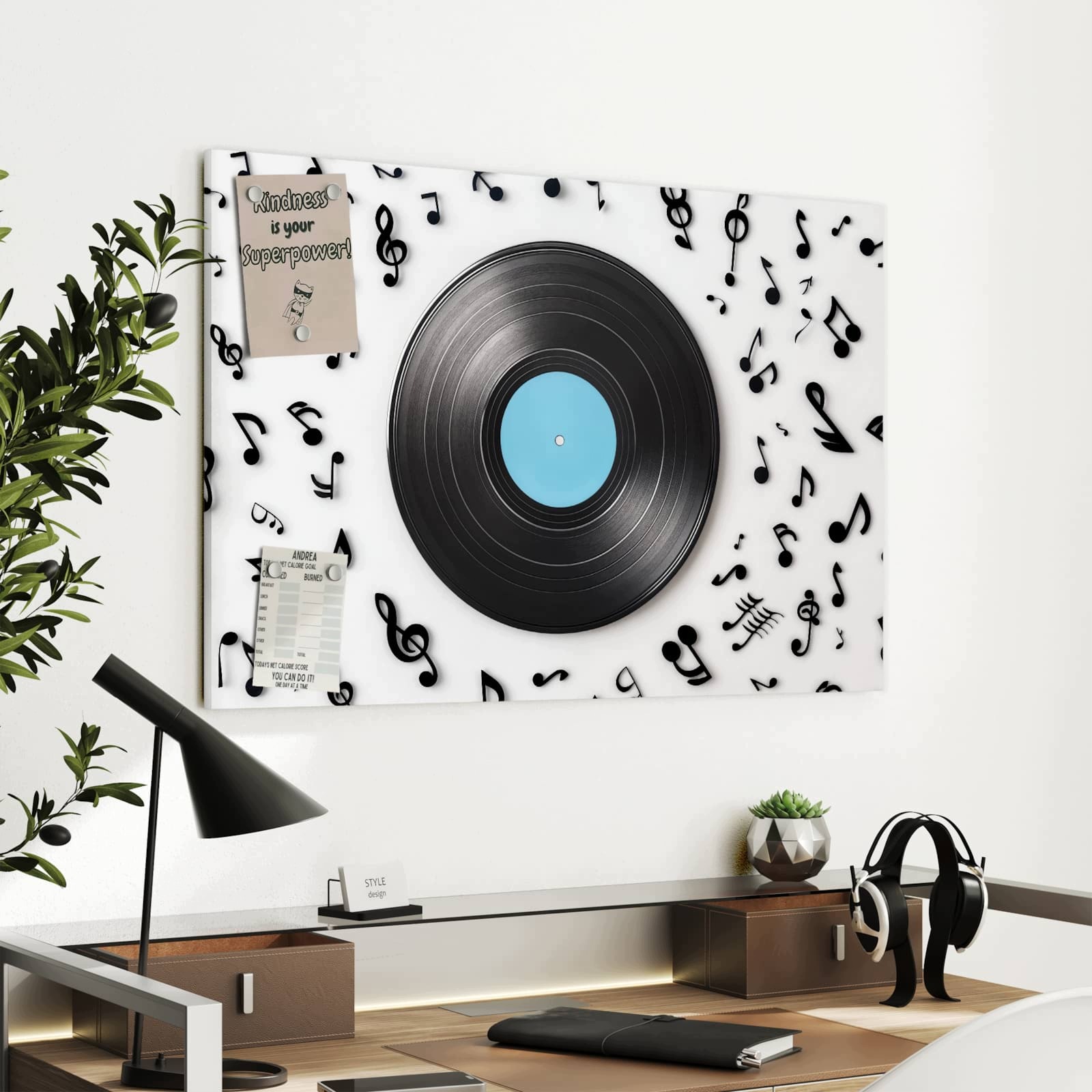 Magnetická tabule Deska winylová Muzyka 90 × 60 cm