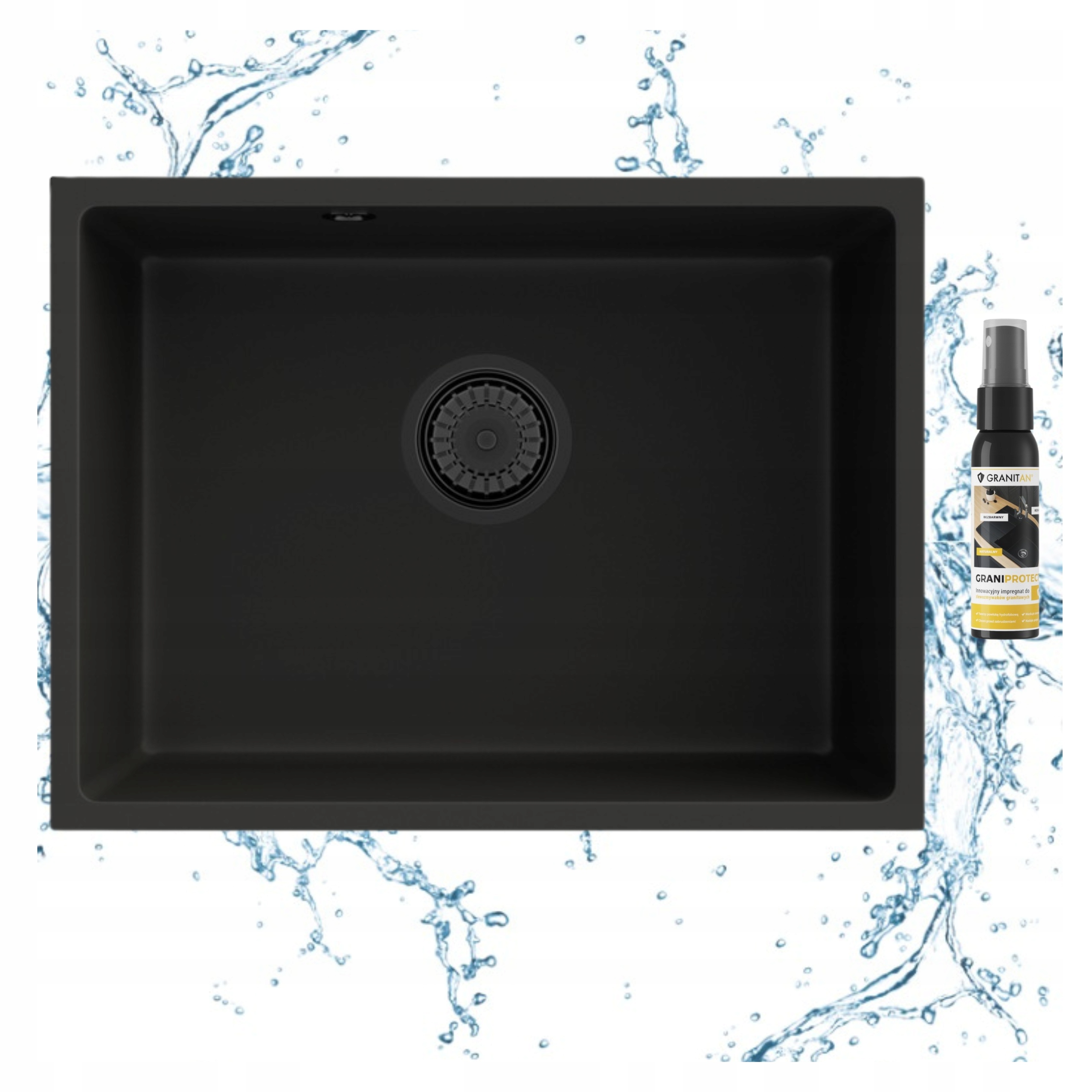 Podstolový Granitový Drez Čierny Sifón Klik Klak Manado 60