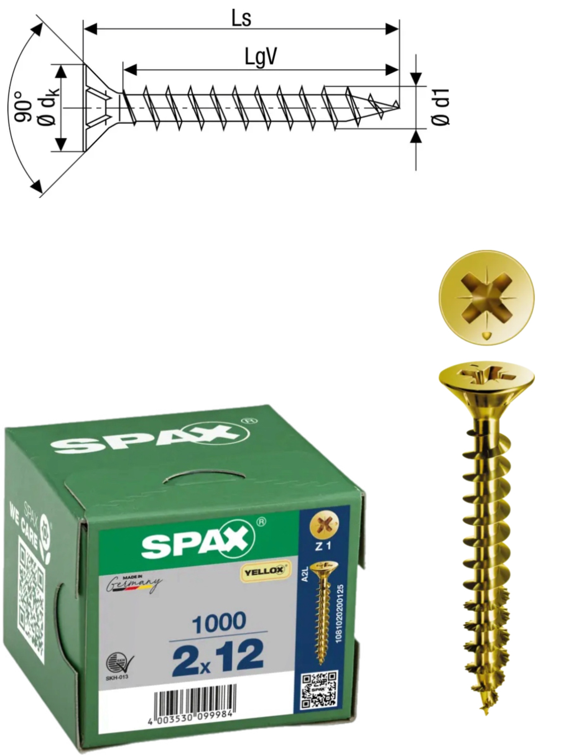 Wkręt uniwersalny do drewna (złoty) Spax 2 x 12 mm Yello-x 1000 szt