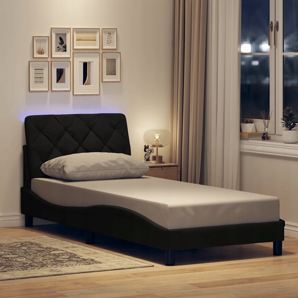 Rám postele s Led bez matrace černý 90x200 cm Látka Černý 3310645