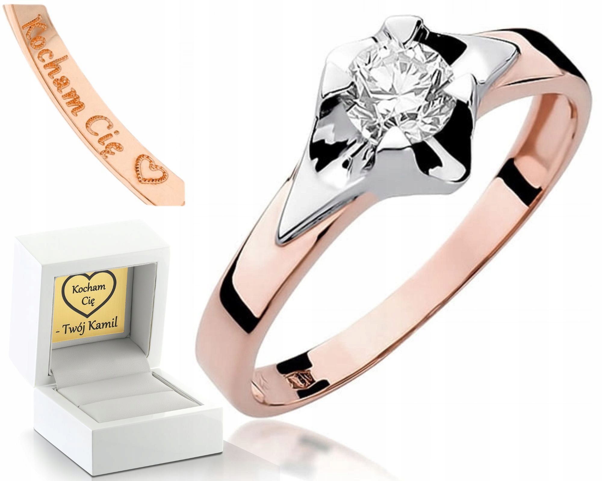 Zásnubní Prstýnek S Diamanty, Růžové Zlato Gravírování Bonus , Dárek 585