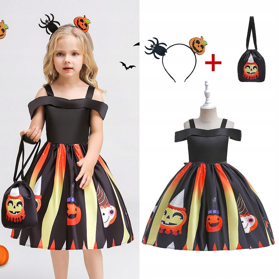 Šaty Halloween dívčí kostým děti dynio za 709 Kč - Allegro