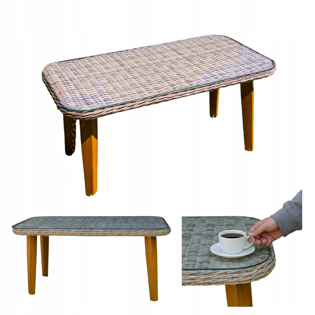 Záhradný stolík Technorattan 90x45 Malá sklenená kávová doska na balkón