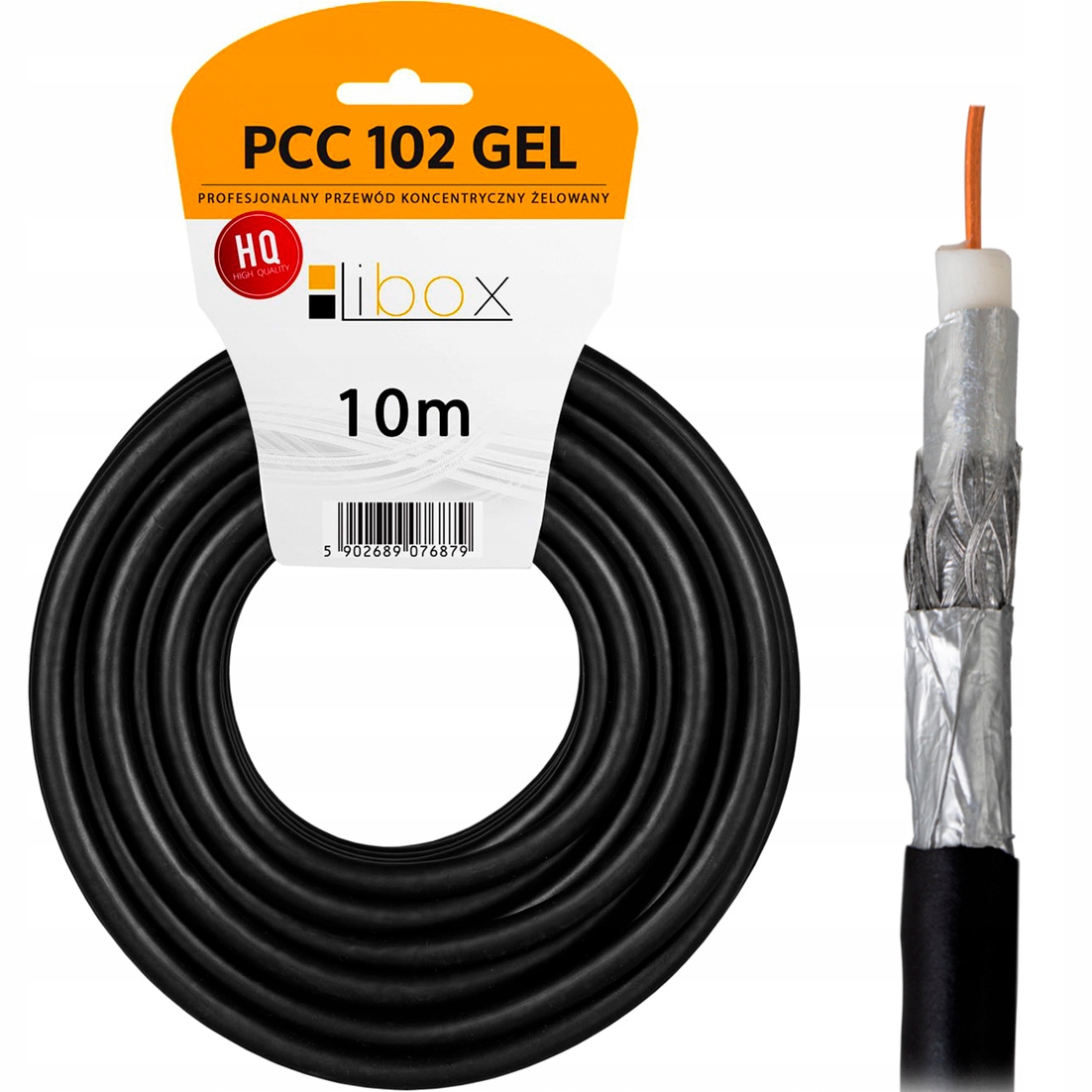 KABEL ANTENOWY KONCENTRYCZNY CZARNY ŻEL Cu PRZEWÓD ZEWNĘTRZNY ZIEMNY 4K 10M Model PCC102GEL