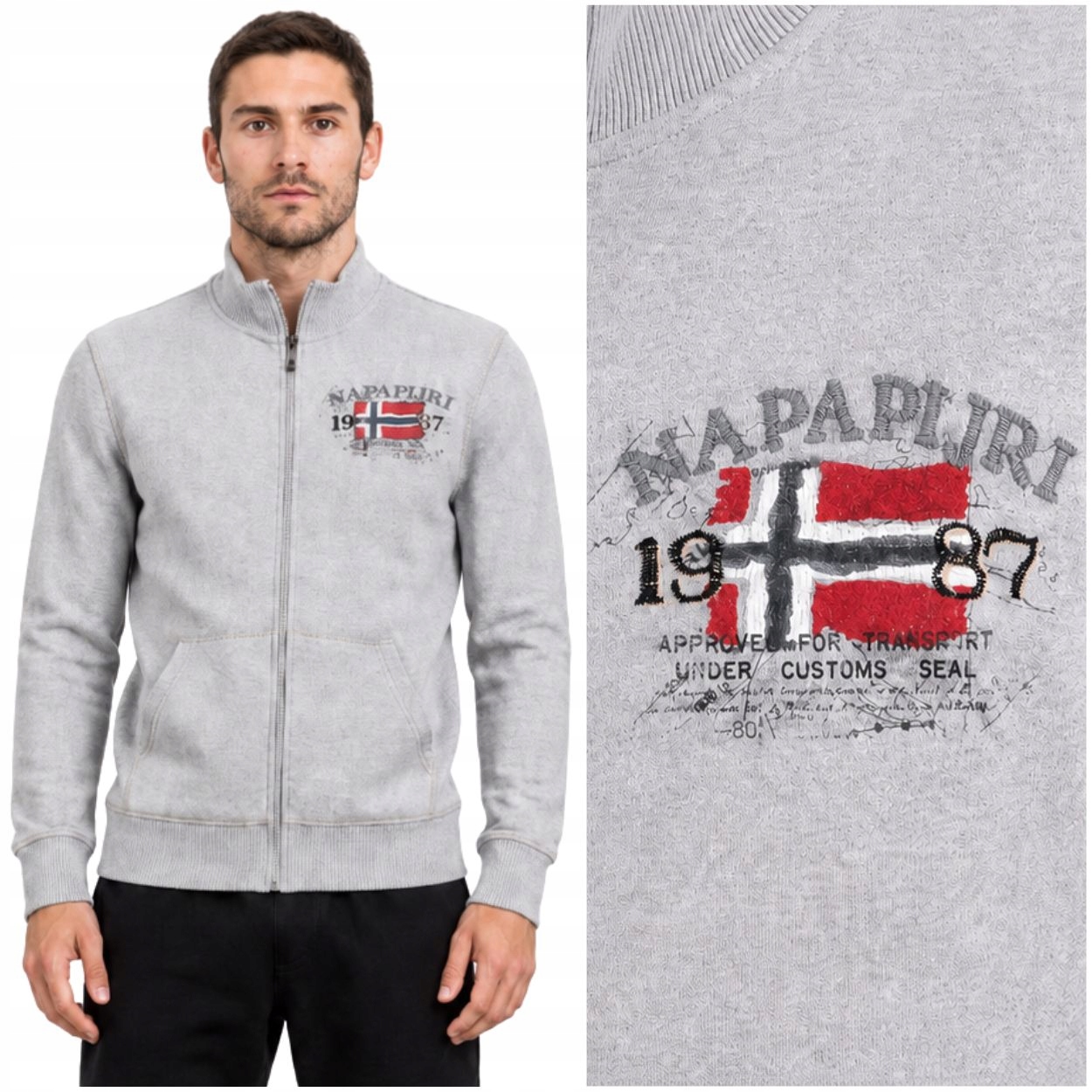 Napapijri Baccon Med Grey bavlněná šedá rozepínací mikina s logem S