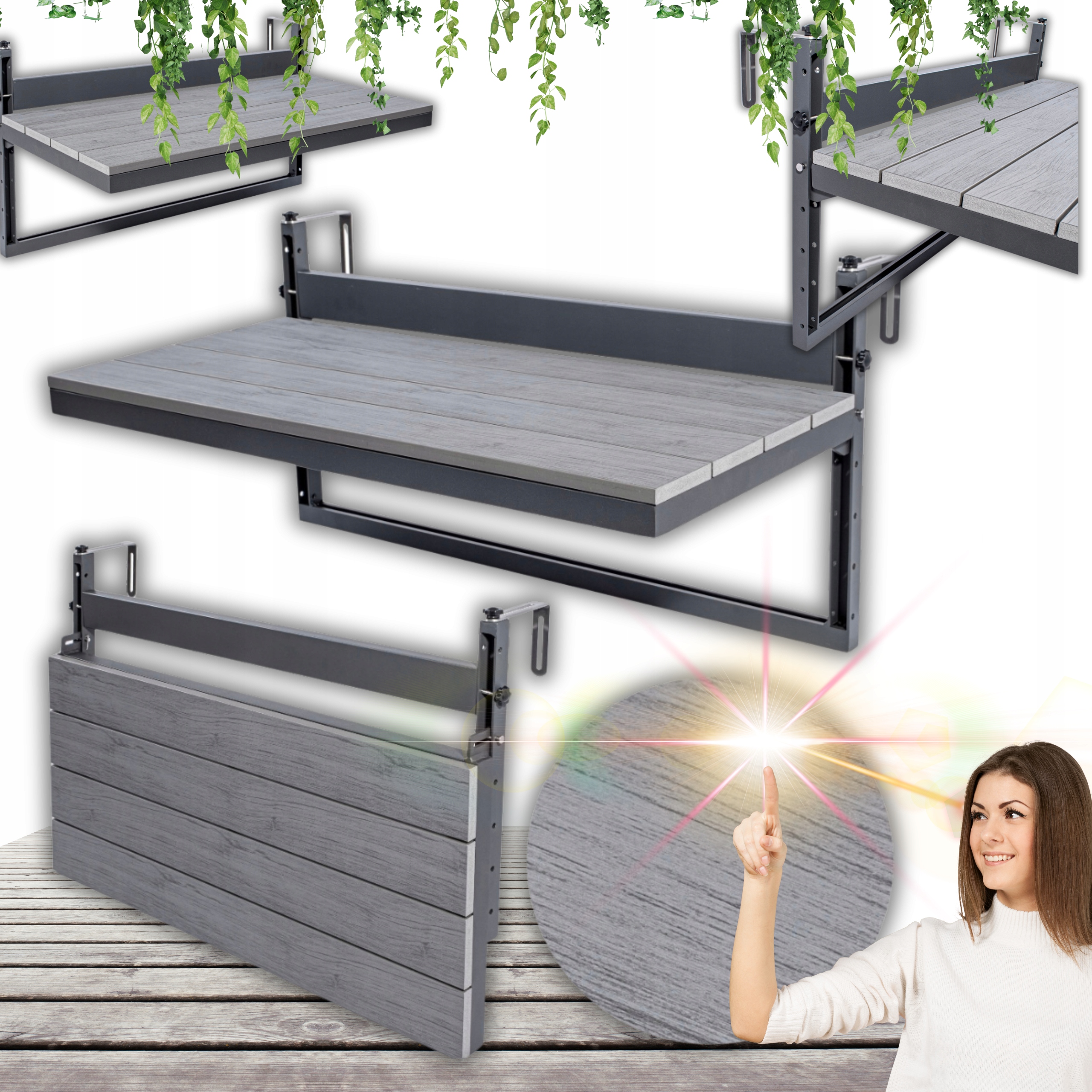 Skládací Balkonový Stolek Na Balkon, Nastavitelný, Závěsný Terasový Stůl!