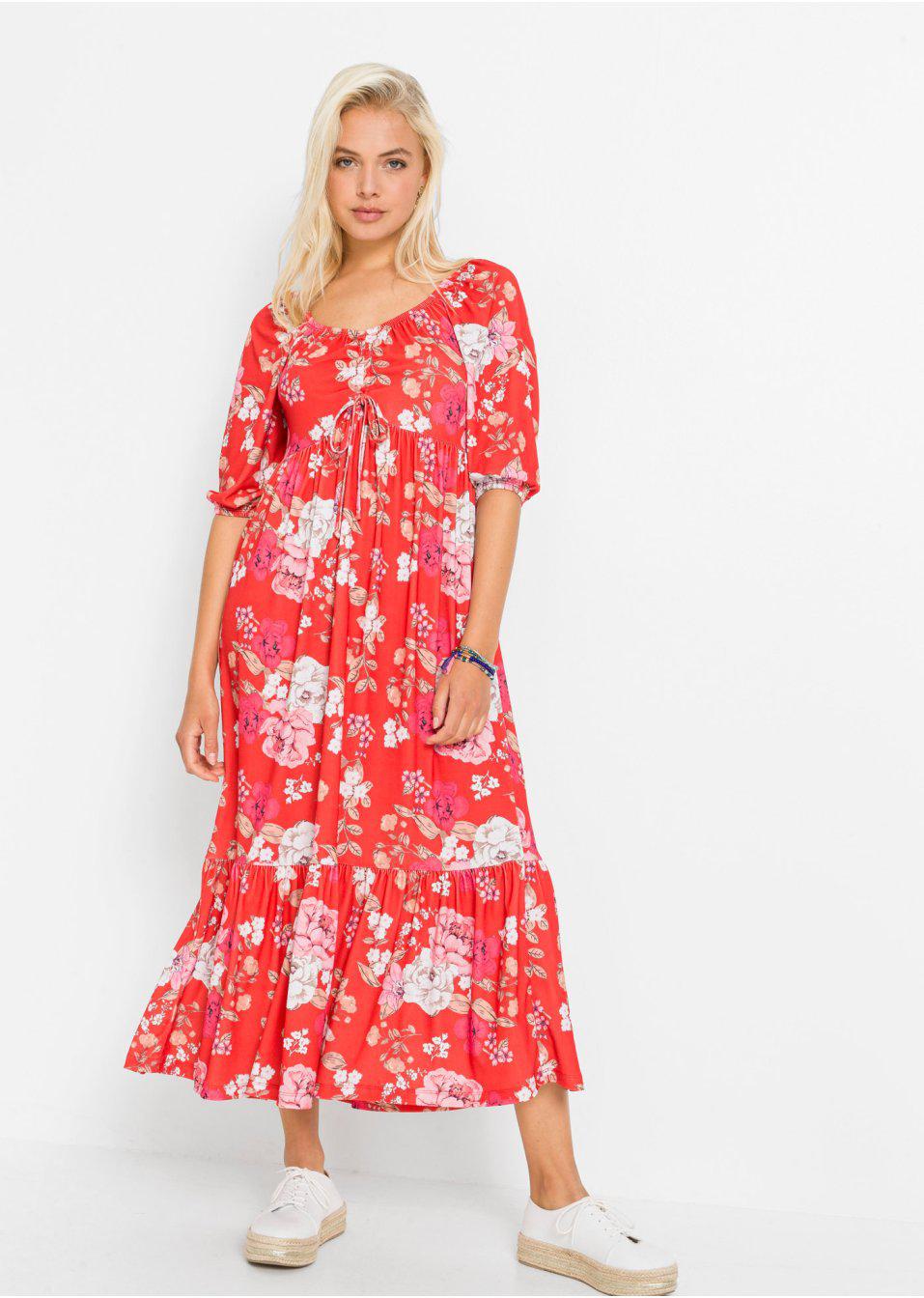 Bonprix 48 SUKIENKA MIDI W KWIATY Rękaw rękaw 3/4