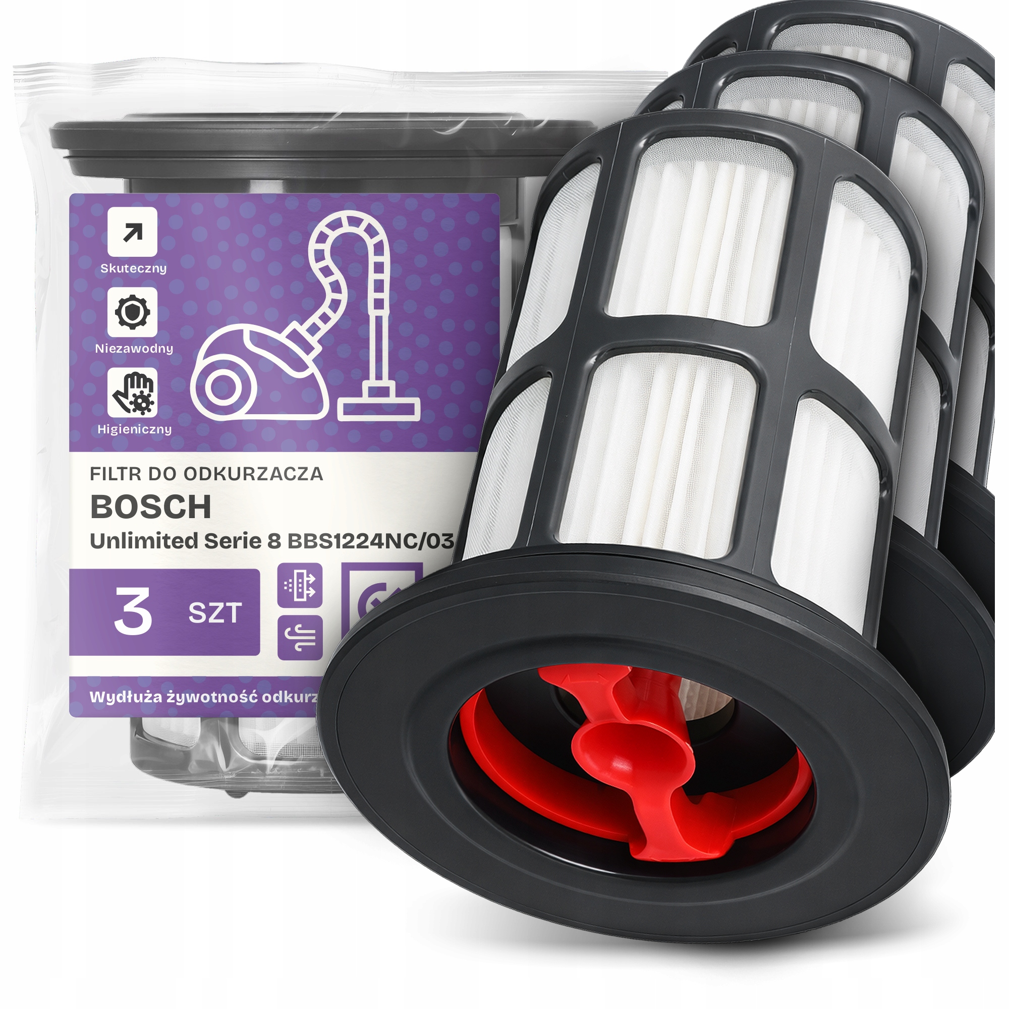 3x Filtr Do Vysavače Bosch Unlimited Serie 8 BBS1224NC/03 Hepa Filtr Em-w