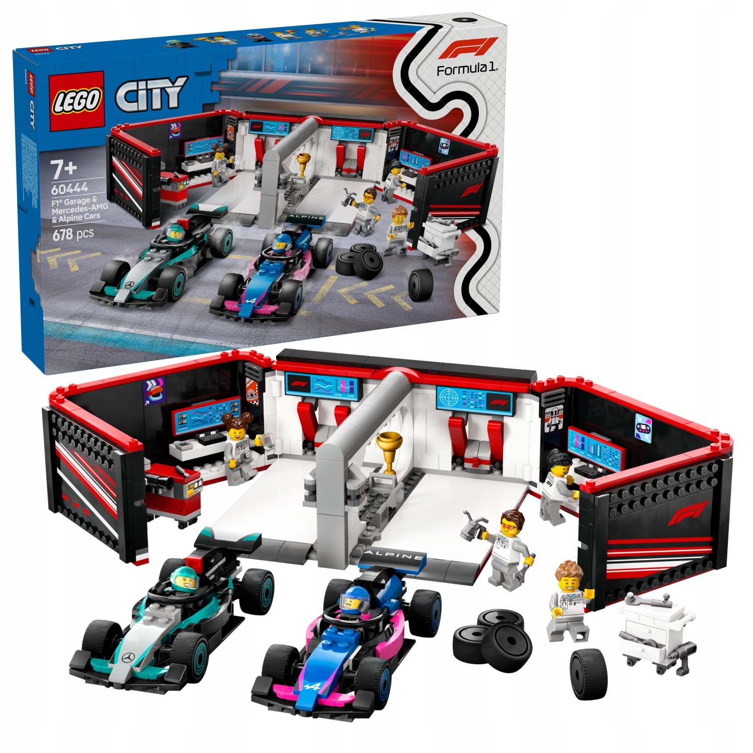 Lego City 60444 Garáž F1 a vozy Mercedes-AMG a Alpine
