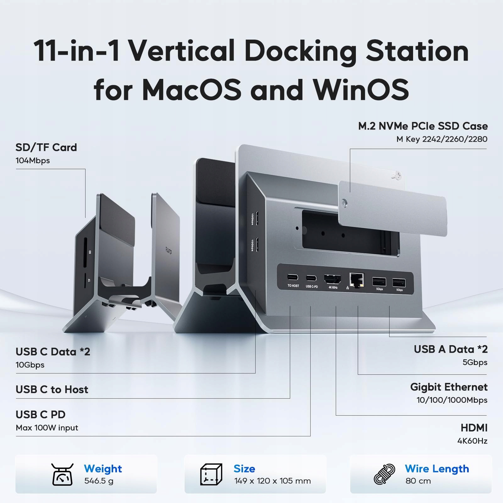 PULWTOP Pionowa Stacja Dokująca MacBook NVMe SSD 4K 60Hz 2xUSB C 10Gb/s — miniatura 2