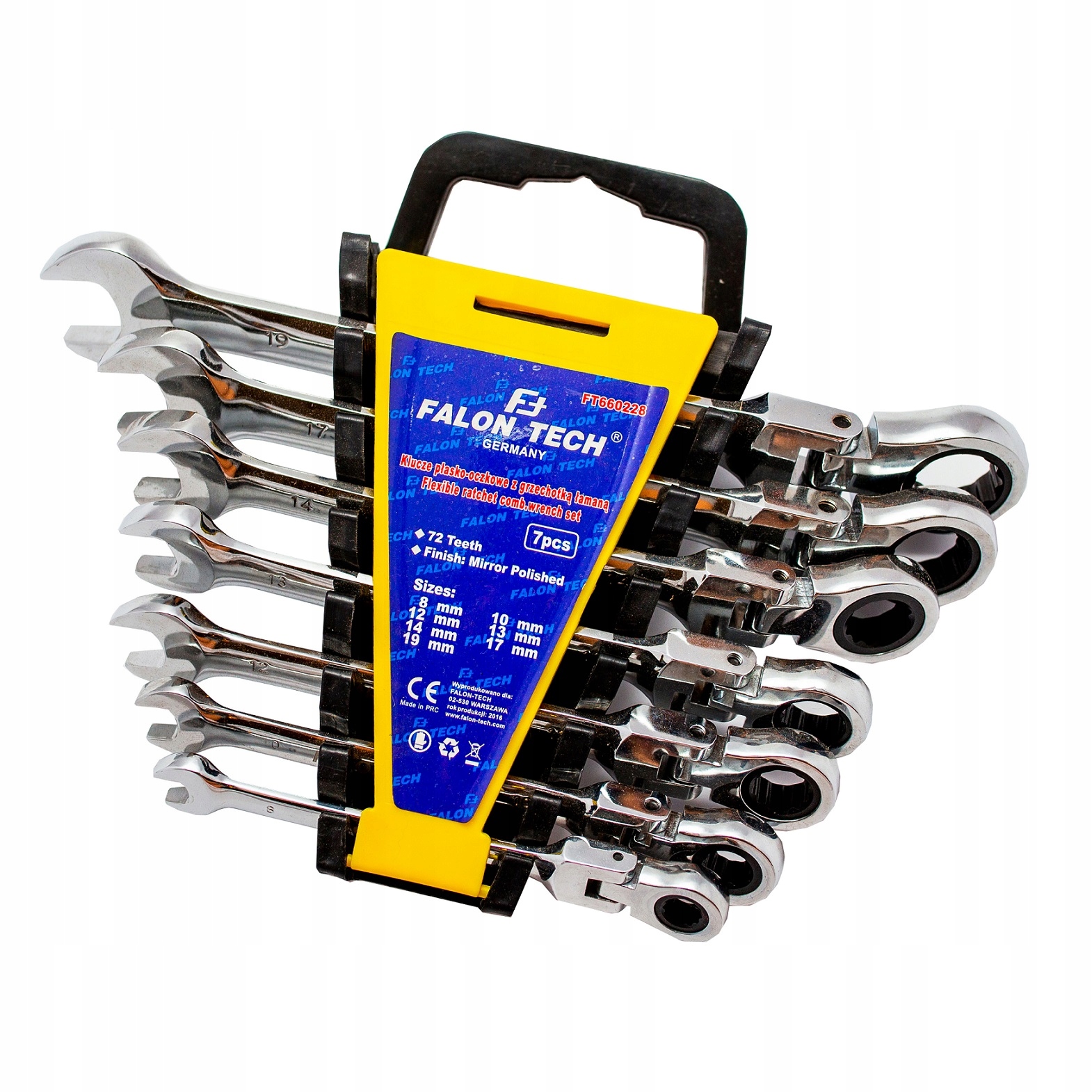 Klucze płasko-oczkowe z grzechotką 7el. 10-19mm Falon-Tech klucz grzechotka