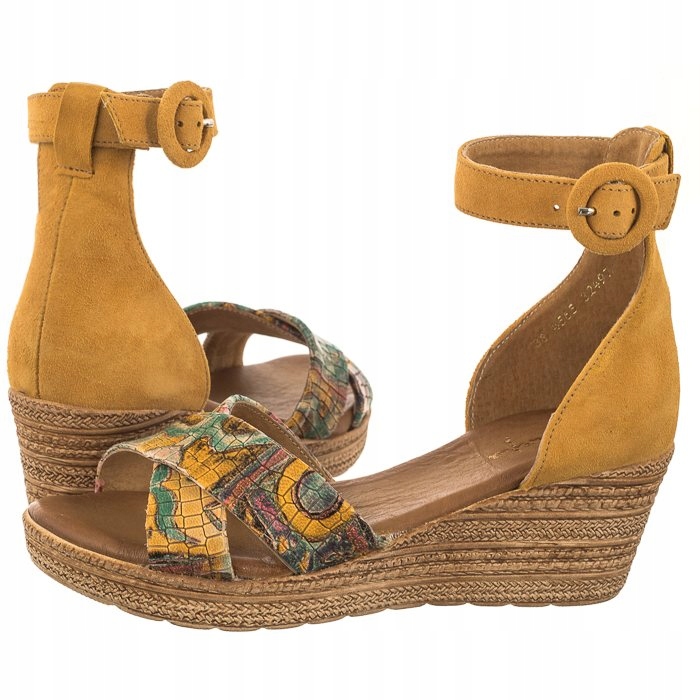 Dámské kožené sandály na podpatku Maciejka Žluté 04565-43