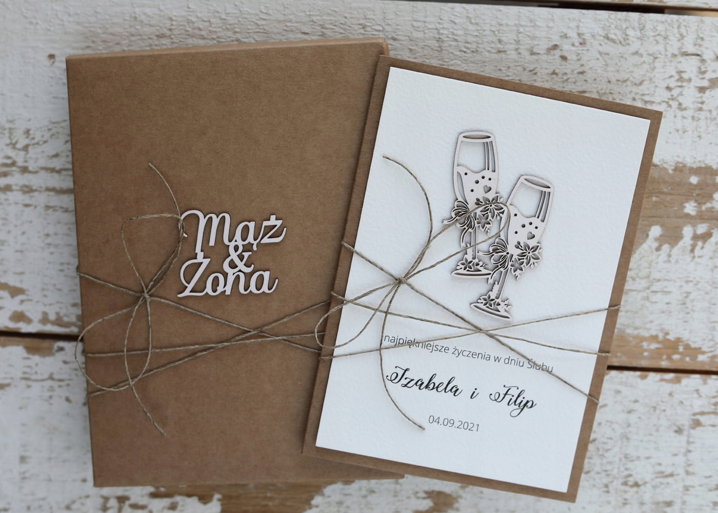 Rustikální svatební přáníčko vyrobené ručně s personalizací s přáním