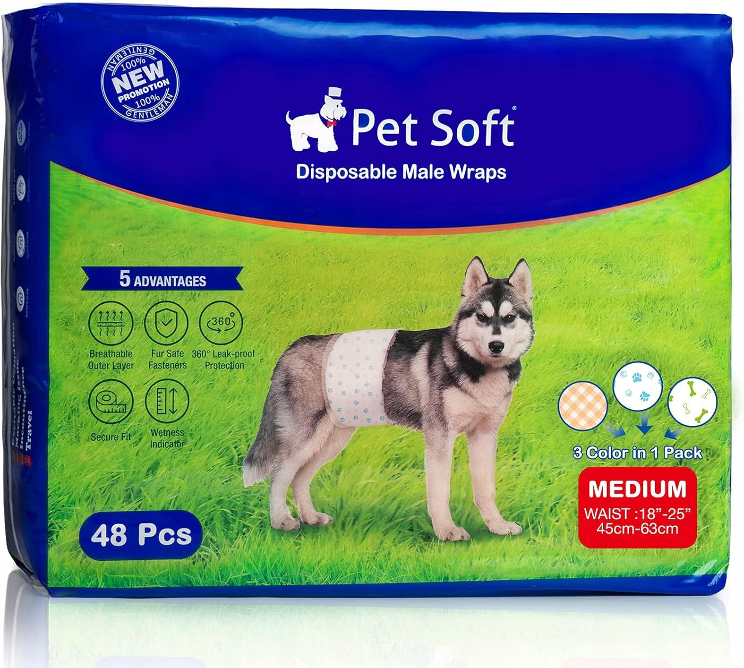 Pet Soft Pampersy Absorpční Plenky Pro Psy Psa Samce M 45-63 cm 48 ks