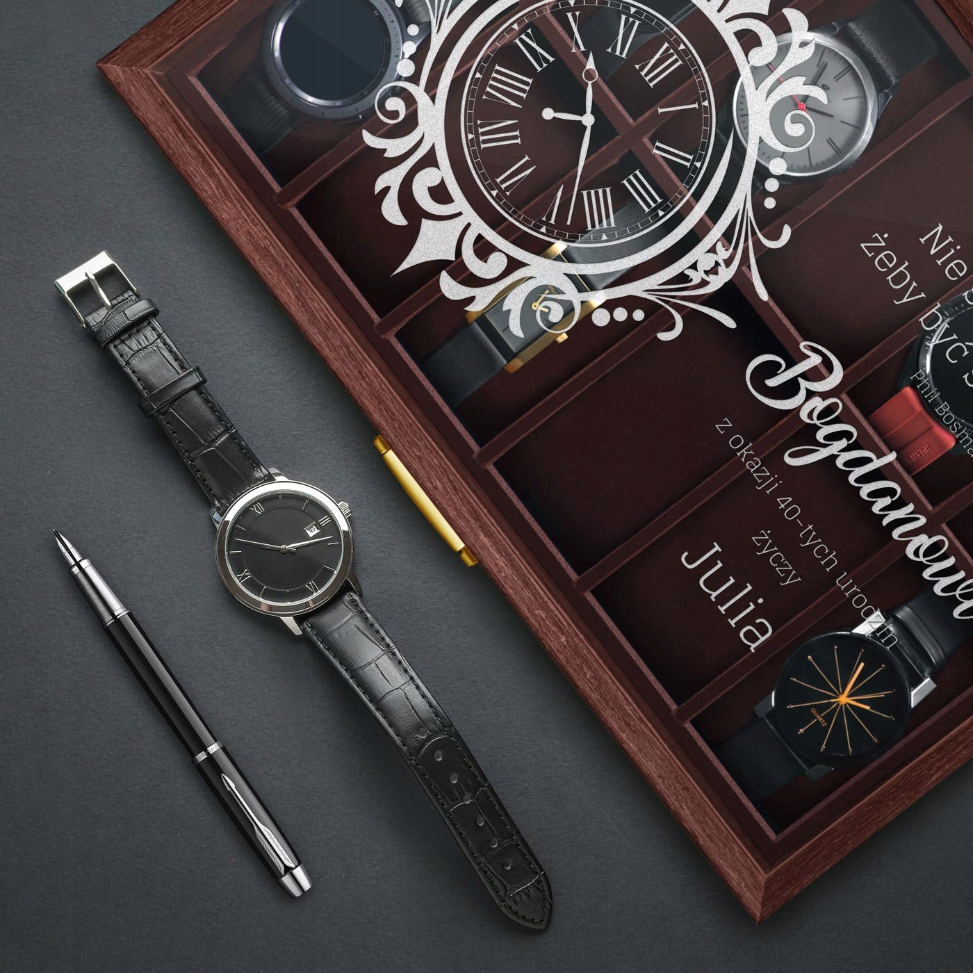 SZKATUŁKA NA ZEGARKI ORGANIZER PUDEŁKO ETUI Z GRAWEREM 12szt + GRATIS Kod producenta SZKATUŁKA NA ZEGARKI MĘSKIE, DAMSKIE, PREZENT
