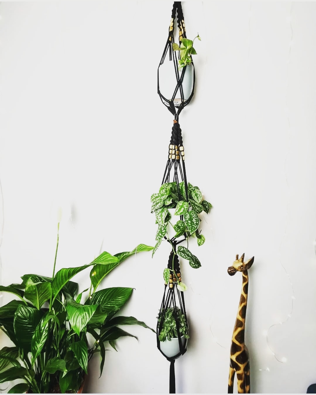 Držák Na Květináč trojitý, pro 3 květináče, makramé 210 cm