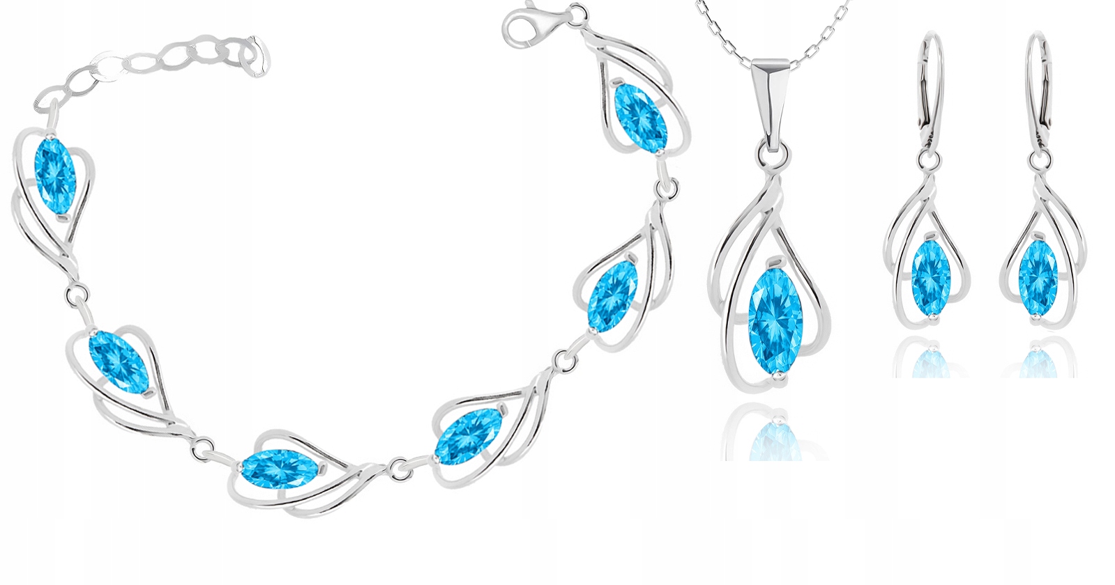 

Srebrny Komplet Biżuterii Z Niebieskimi Cyrkoniami