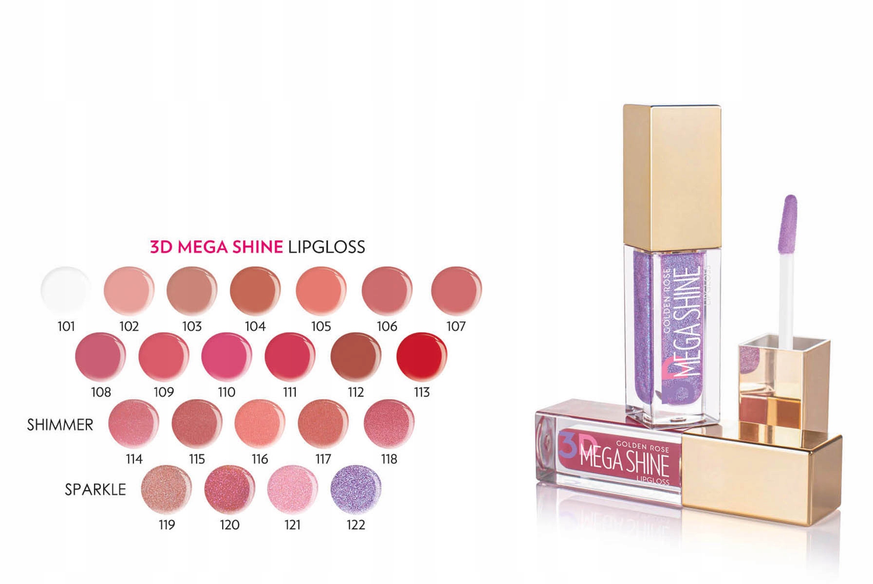 Golden Rose Błyszczyk do ust 3D Mega Shine 109 Kolor różowy