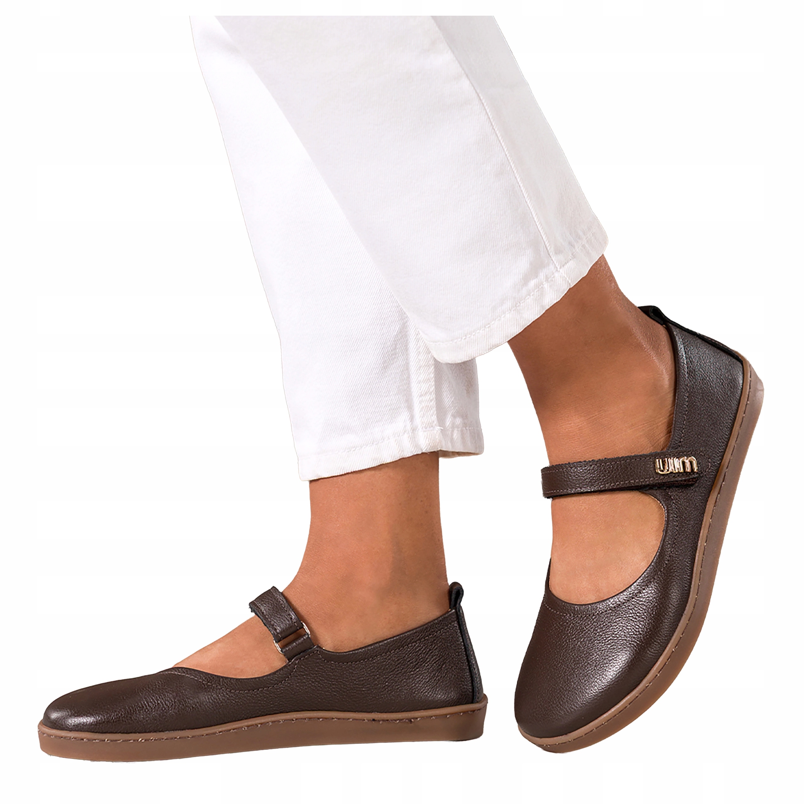 Čokoládové Baleríny Dámské Kožené Barefoot Široké Pásek Na Suchý Zip vel. 37