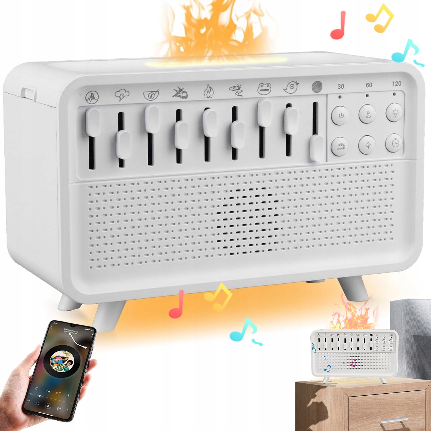 4V1 Zvlhčovač Vzduchu Difuzér Noční Lampa Bílý Šum Dotyk/bluetooth
