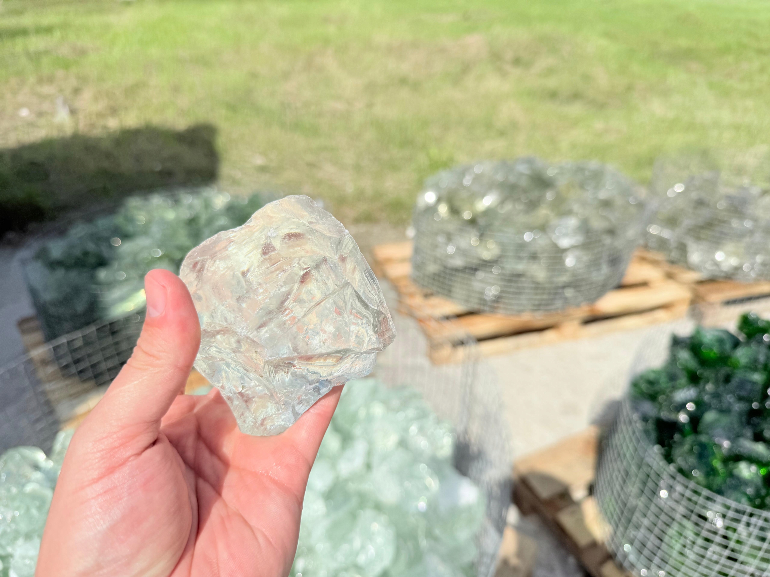 Skleněné bezbarvé kameny do gabionu 6-10 cm zahradní 10 kg