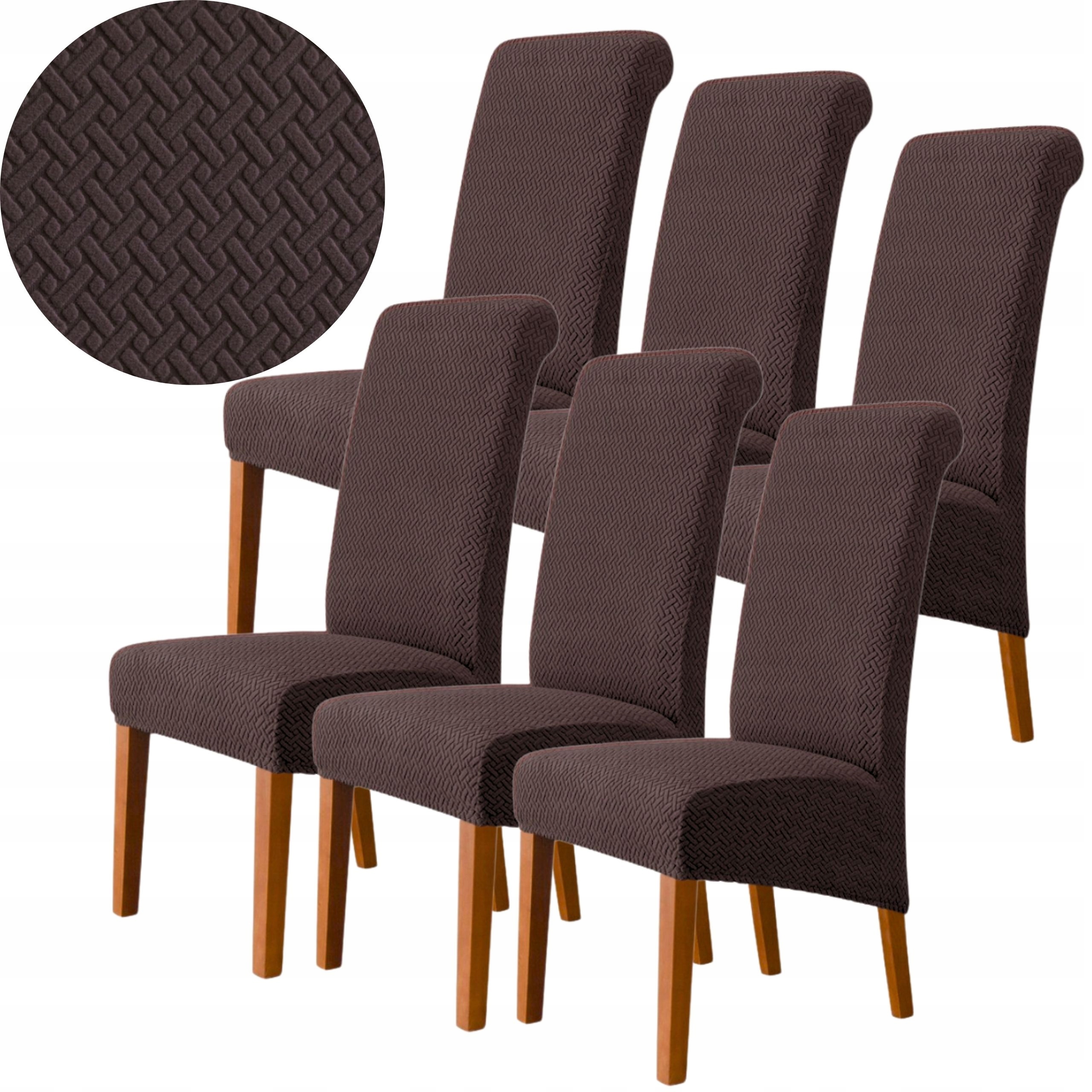 6 X Potah Na Židli Žakár Jedle Elastický Oeko-tex Čokoládově Hnědý