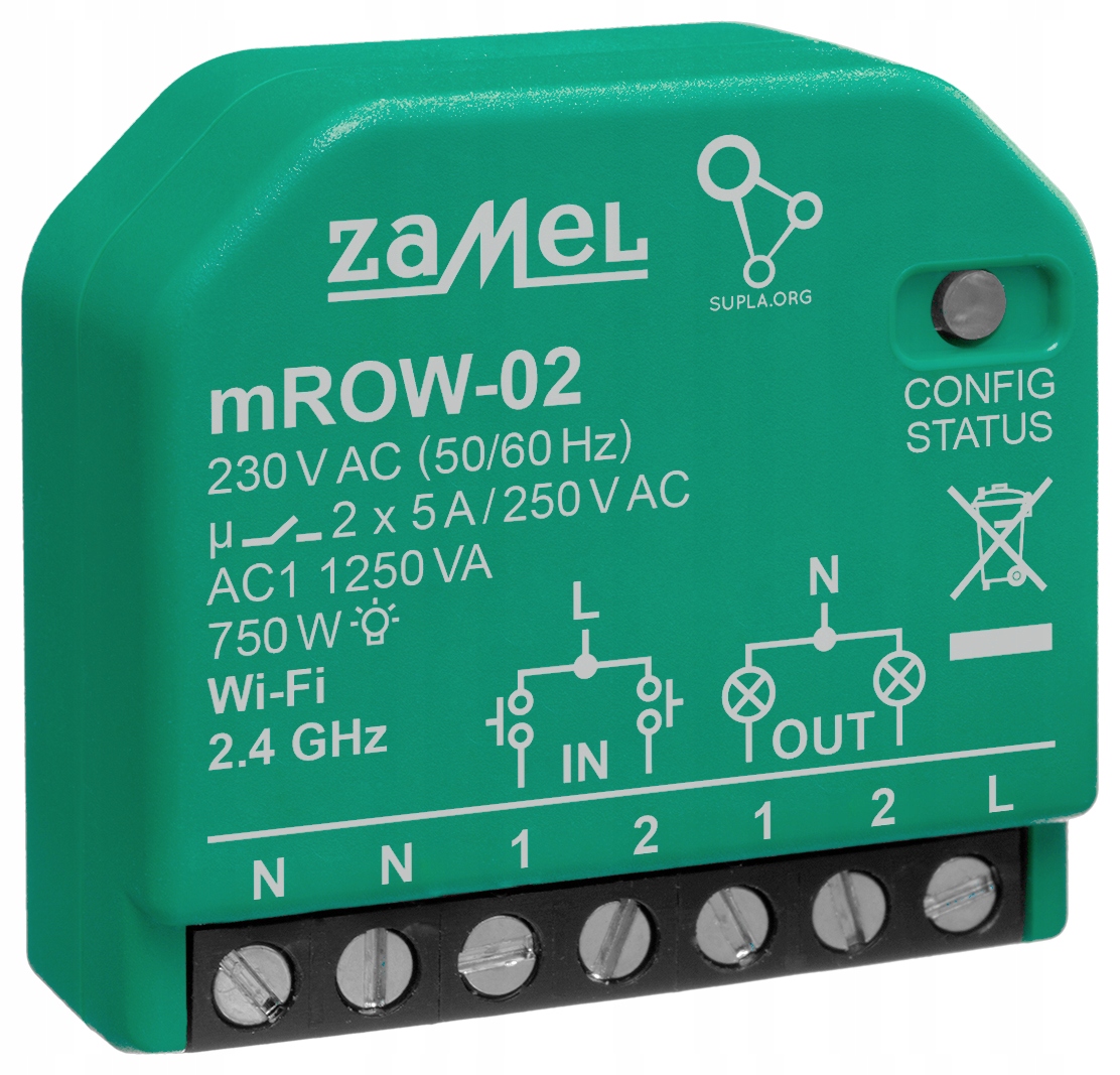 Inteligentní Přepínač M/ROW-02 Wi-Fi Supla 230V Ac Zamel
