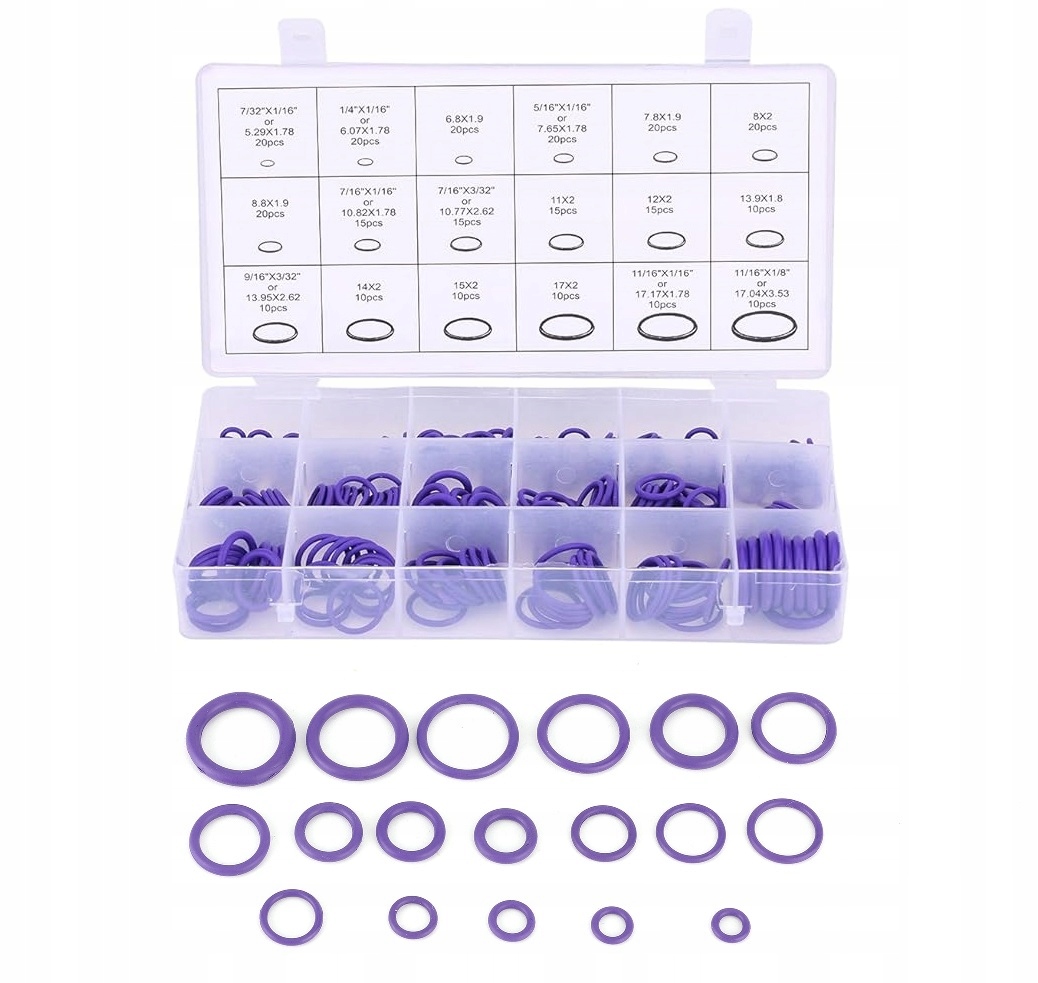 ZESTAW ORINGÓW HNBR ORINGI DO KLIMATYZACJI 270 SZTUK FIOLETOWY R-134A