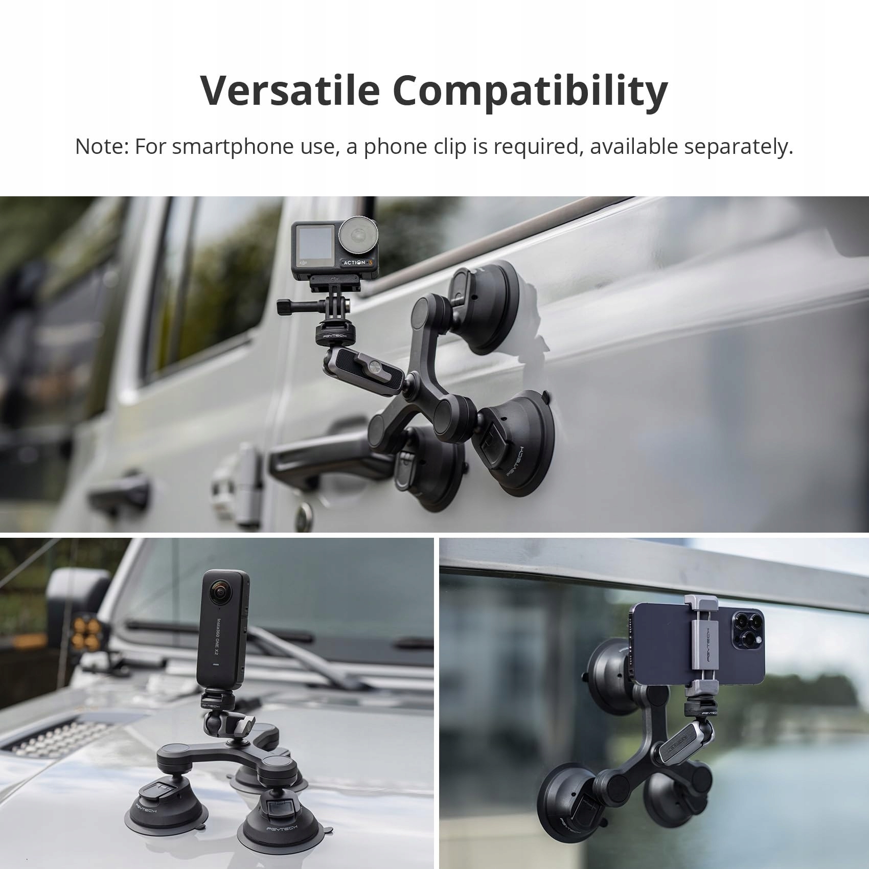 Potrójna Przyssawka Uchwyt Do GoPro DJI Insta360 Adapter 1 4 PGYTECH — miniatura 4