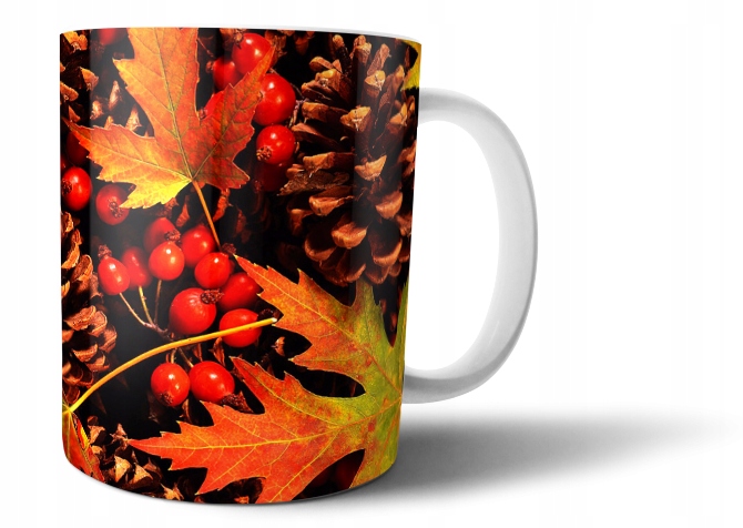 

Kubek z nadrukiem jesień szyszki jarzębina 330ml